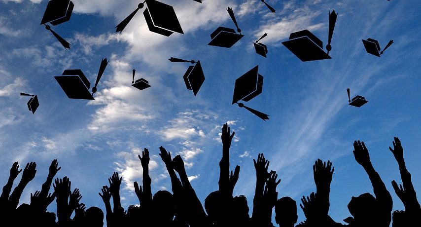 Illustration of Graduates throwing their caps in the air